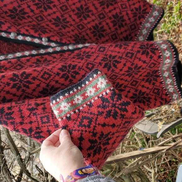 LL Bean Nordic Wool Ribbon Trim Snowflake Fair Isle Cardigan sweater XL - Picture 5 of 6